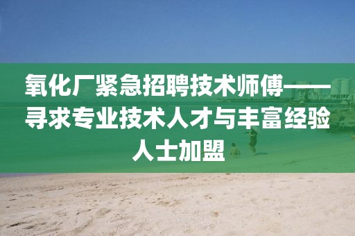 氧化厂紧急招聘技术师傅——寻求专业技术人才与丰富经验人士加盟